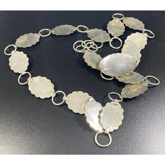 Native American Navajo JF Sterling Silver Black Onyx Belt Vtg Heavy Signed - Picture 8 of 12